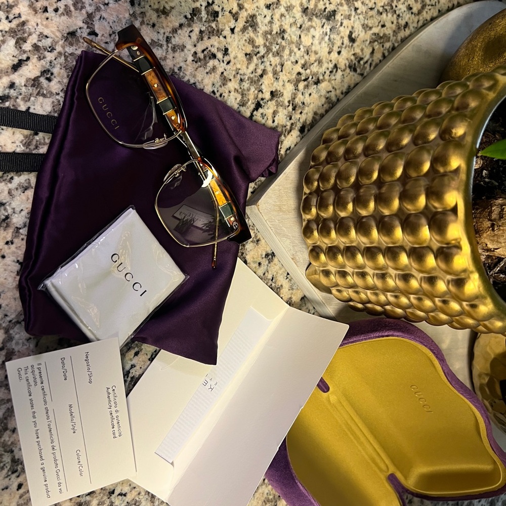 Gucci Tortoiseshell Glasses with Gold Accents